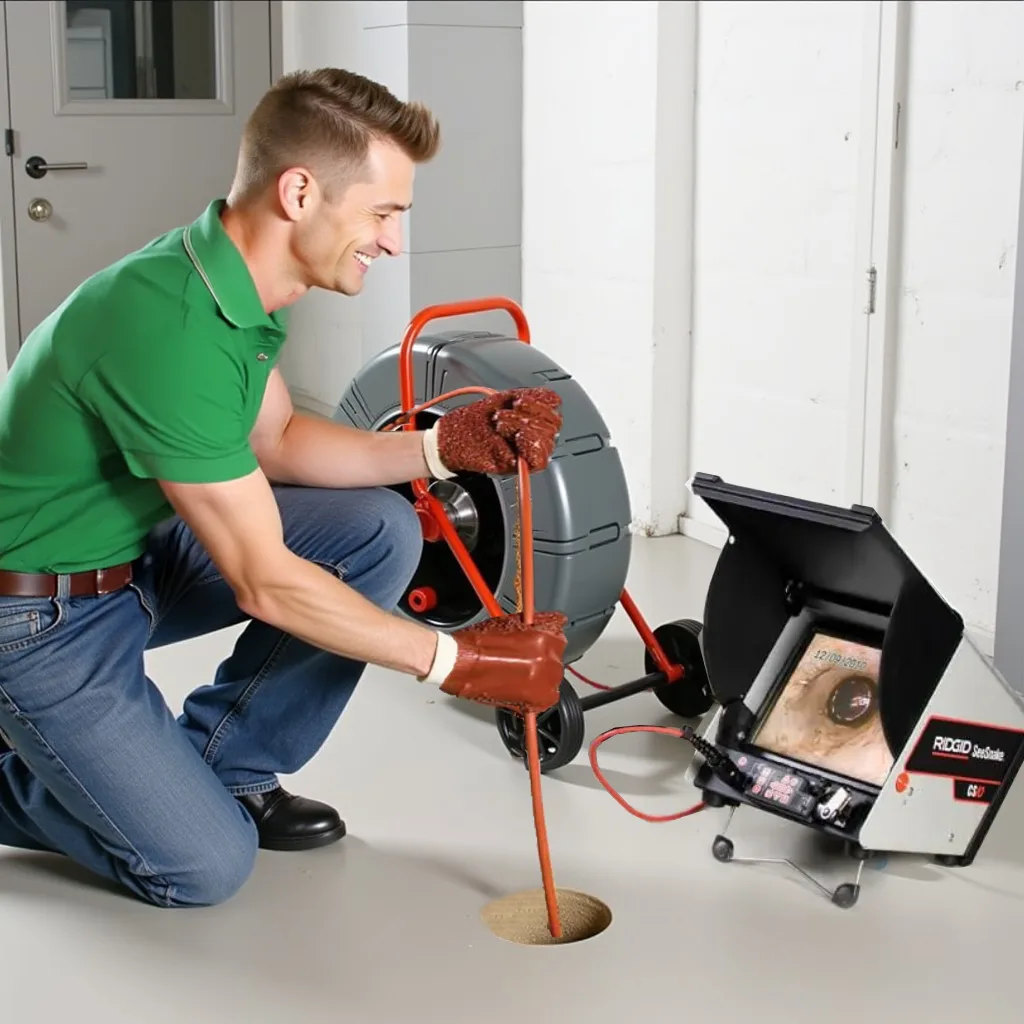 plumber operating drain camera inspection