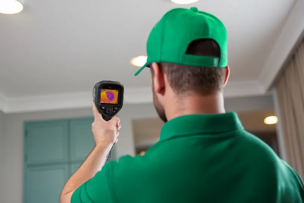 plumber holding leak detector